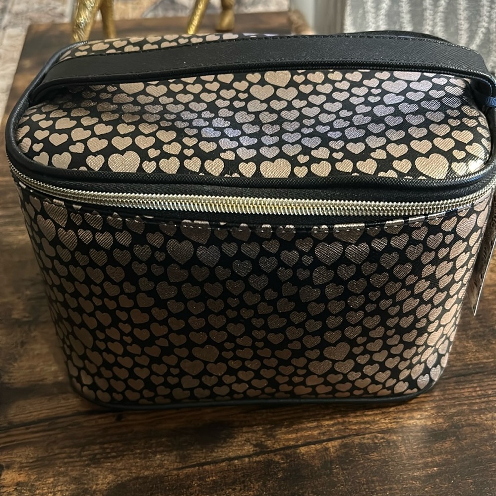 Dabney Lee train case/cosmetic bag- black with gold hearts